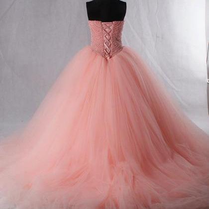 Sweetheart Pink Organza Princess Long Ball Gown,..