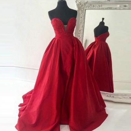Sweetheart Red Satin A-line Long Prom Dress, Plus..