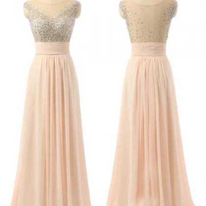 Floor-length Beaded A-line Chiffon Dress - Prom..