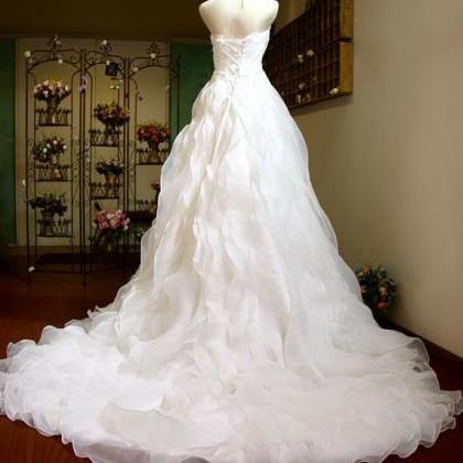 2017 White Organza Wedding Dress With Beads, Small..