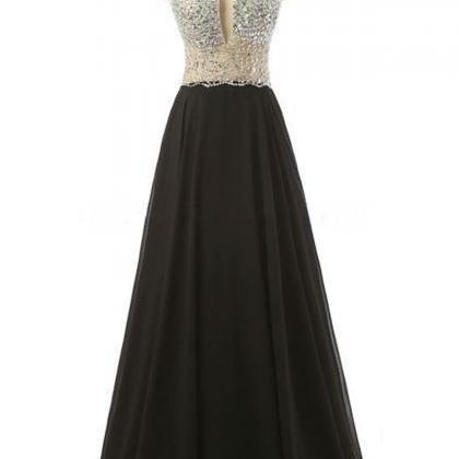 Elegant Black Chiffon Sequins Long Formal Dress, Plus Size Senior Prom ...