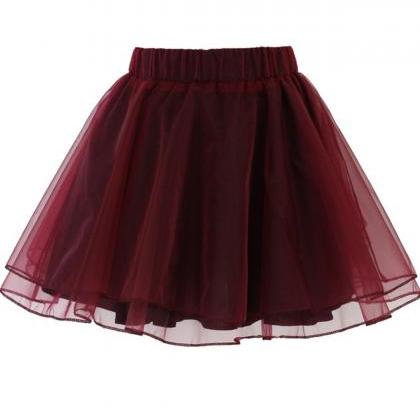 Burgundy Tulle Mini Skirt, Party Dress, Cute Short..