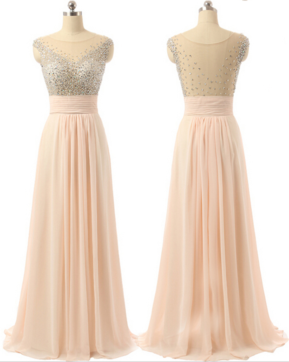 Floor-length Beaded A-line Chiffon Dress - Prom Dress, Evening Dress, Bridesmaid Dress