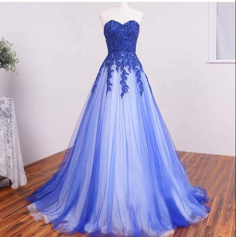 Sweetheart Strapless Long Lace Appliques Tulle Prom Dress, Homecoming Dress, Simple A-line Bridesmaid Dress