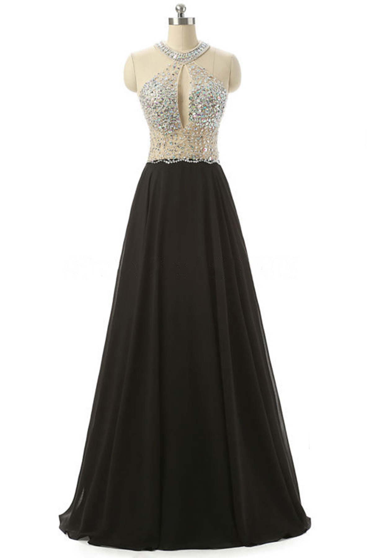 Elegant Cheap Black Chiffon Sequins Long Formal Dress, Plus Size Senior ...