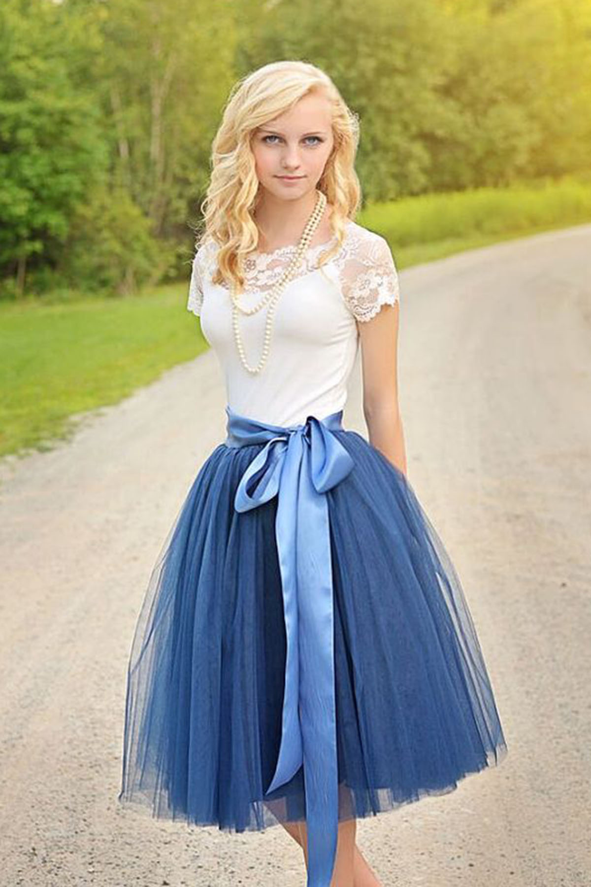 Blue Tulle Tutu Dress With Sash, Short Spring Party Skirt,